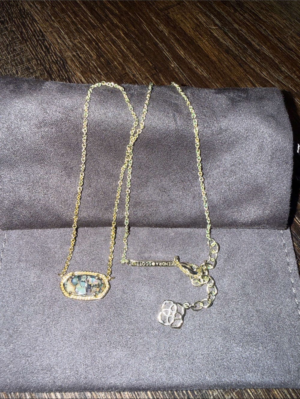 Kendra Scott Gold Druzy Pendant Necklace/ Gray Abalone - Picture 3 of 8